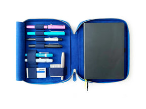 Prussian Blue 4 Slot Leather Pen Case and A5 Size Organizer