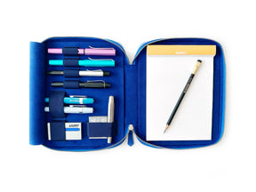 Prussian Blue 4 Slot Leather Pen Case and A5 Size Organizer