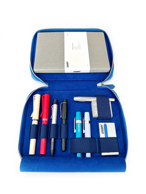 Prussian Blue 4 Slot Leather Pen Case and A5 Size Organizer