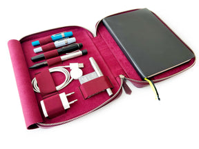 Dark Black Violet 4 Slot Leather Pen Case and A5 Size Organizer