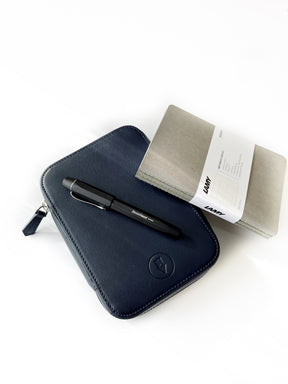 Navy Blue 4 Slot Leather Pen Case and A6 Size Organizer
