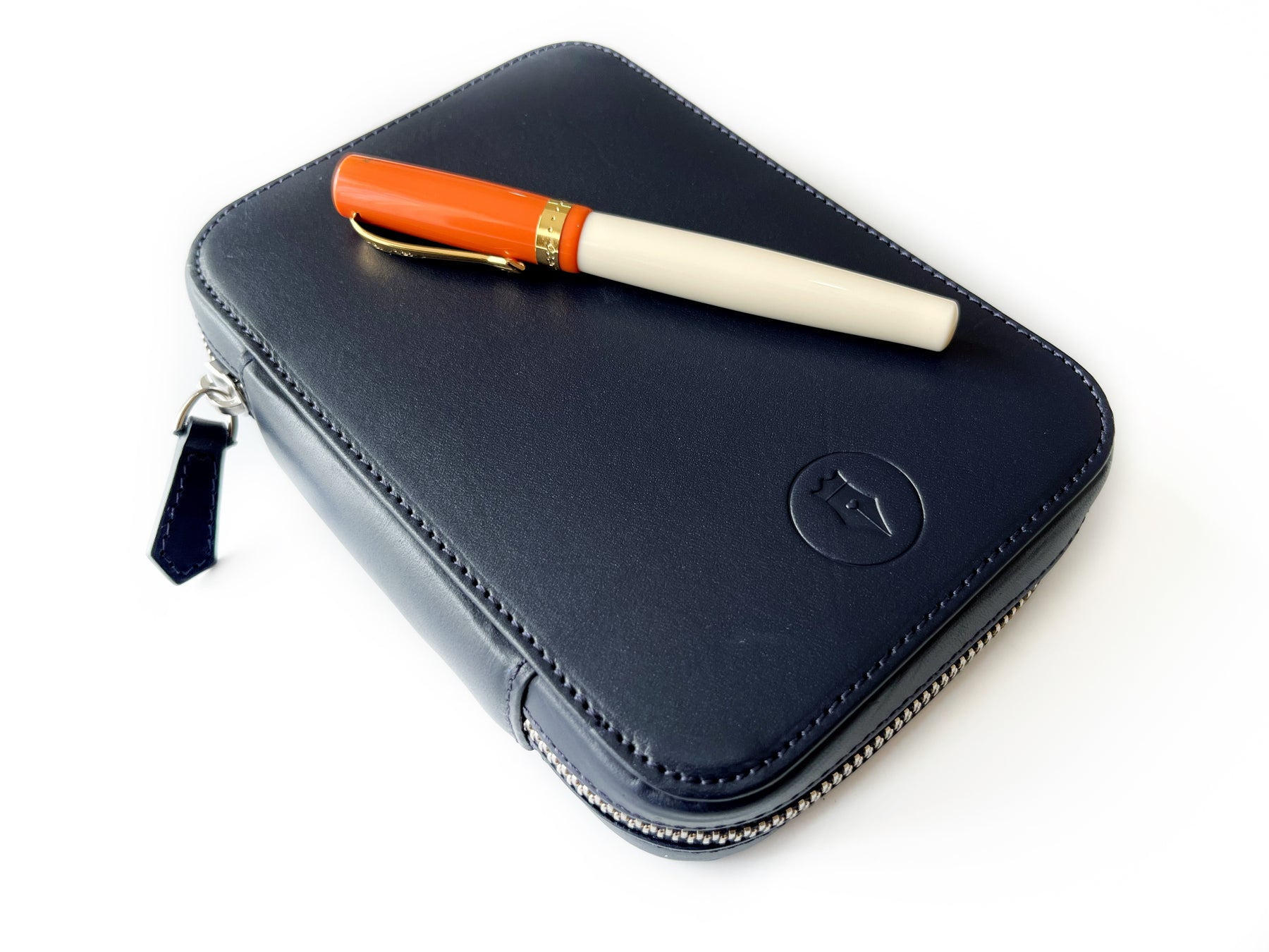 Navy Blue 4 Slot Leather Pen Case and A6 Size Organizer