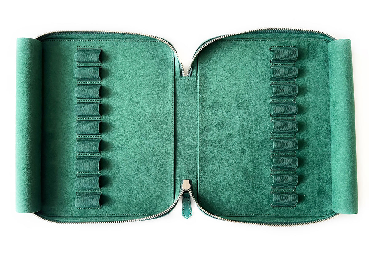 Northern Light Green 18 Slot Leather Pen Case
