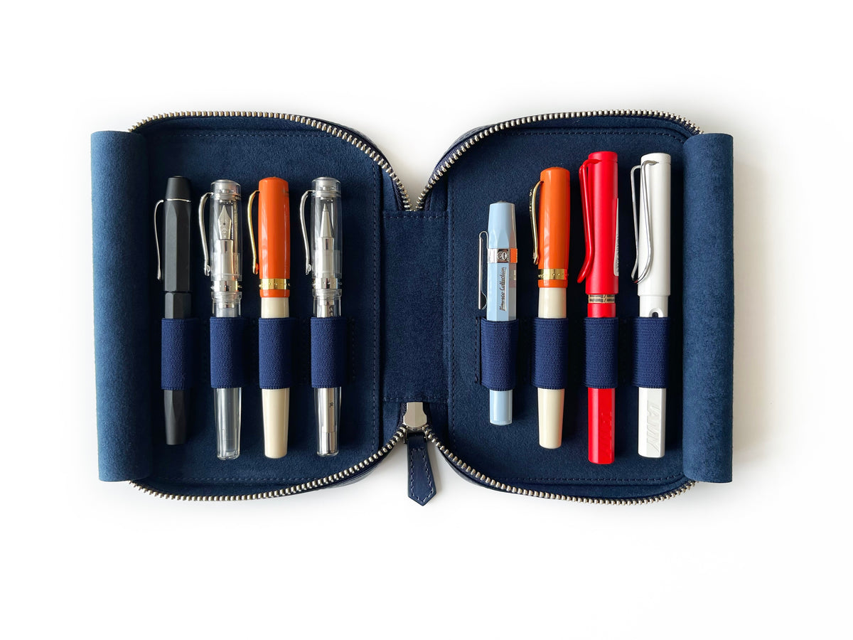 Navy Blue 8 Slot Leather Pen Case