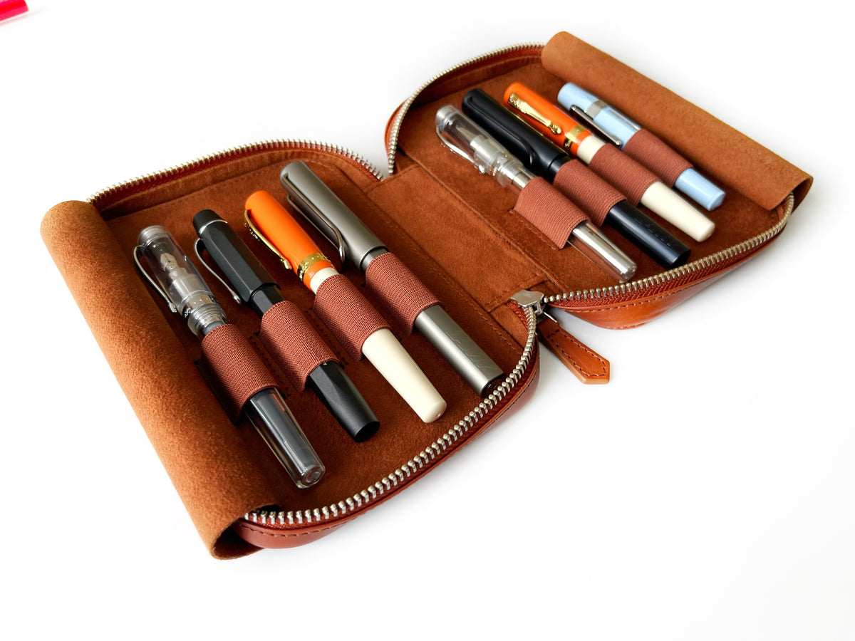 English Tan 8 Slot Leather Pen Case