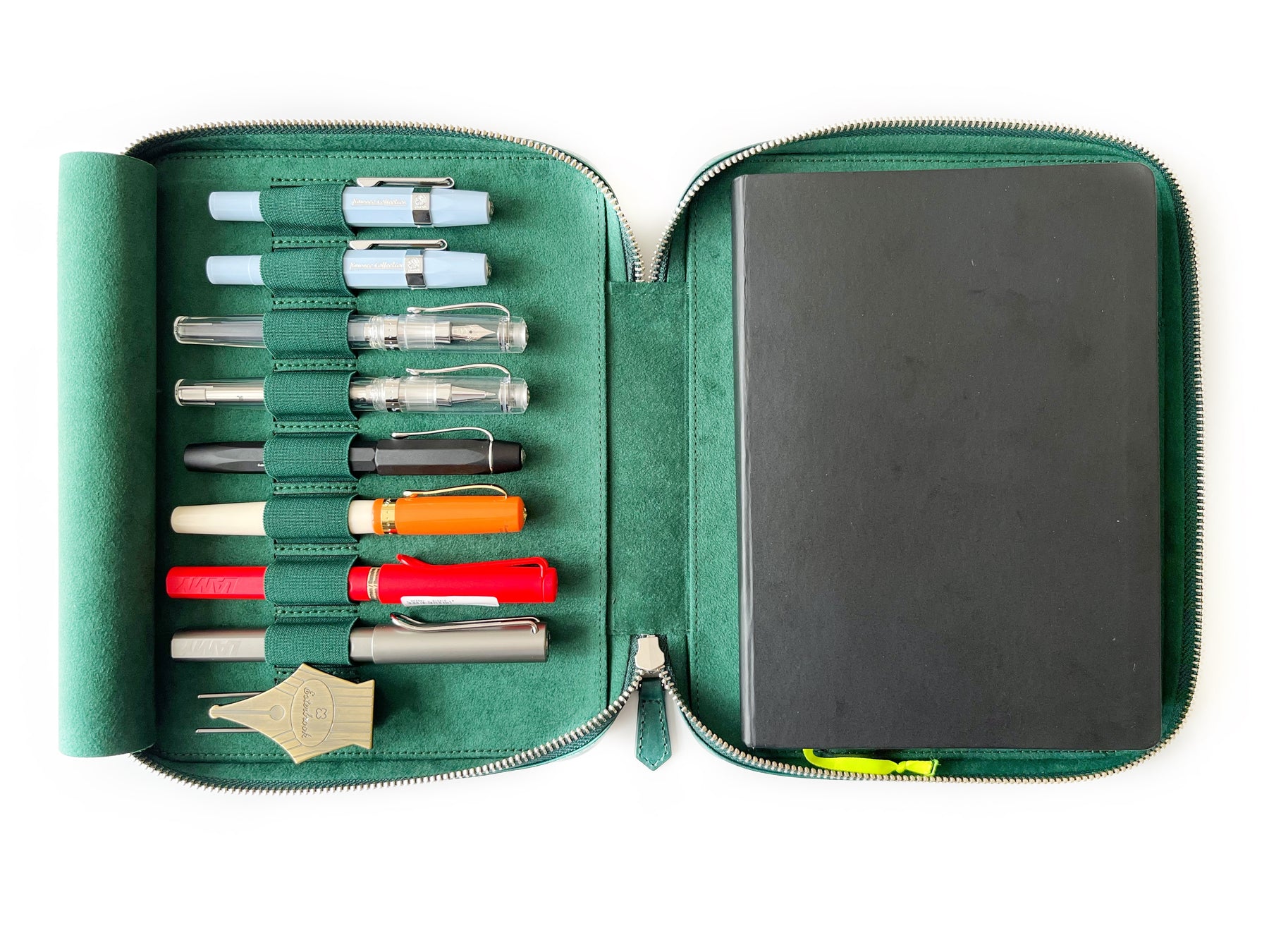 Northern Light Green 9 Slot Leather Pen Case and A5 Size Organizer