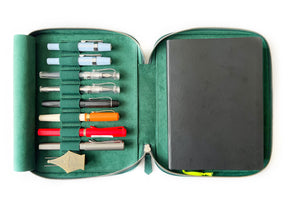 Northern Light Green 9 Slot Leather Pen Case and A5 Size Organizer