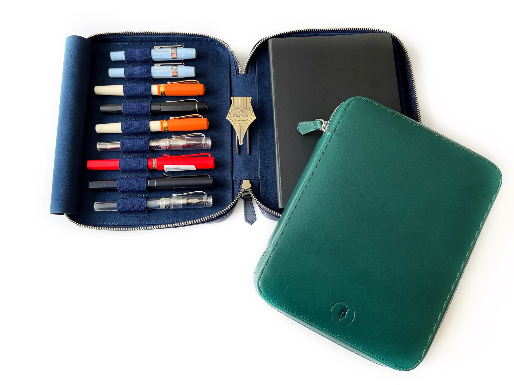 Navy Blue 9 Slot Leather Pen Case and A5 Size Organizer