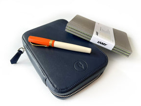 Navy Blue 4 Slot Leather Pen Case and A6 Size Organizer