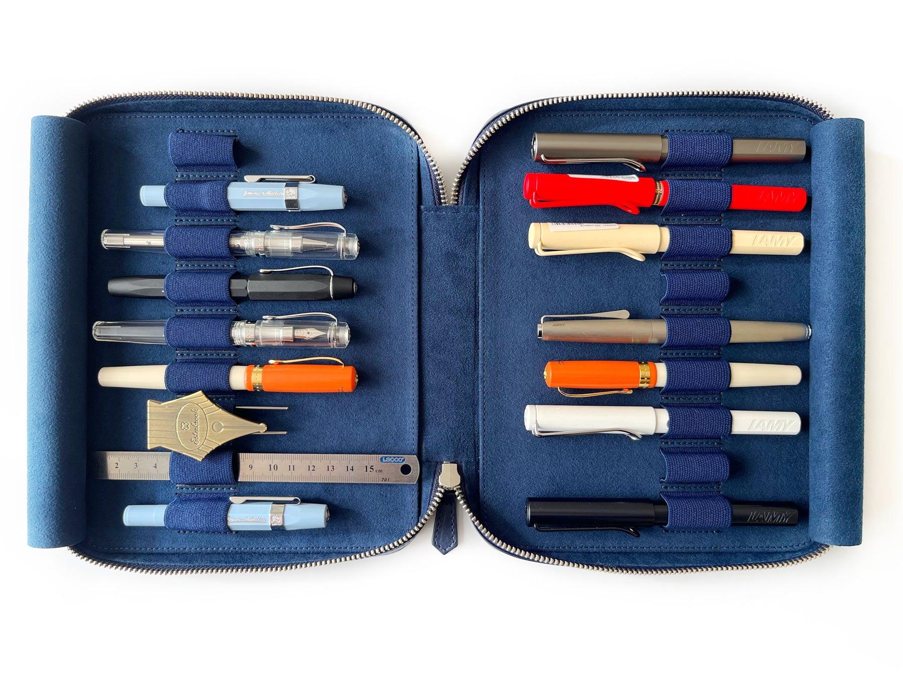 Navy Blue 18 Slot Leather Pen Case