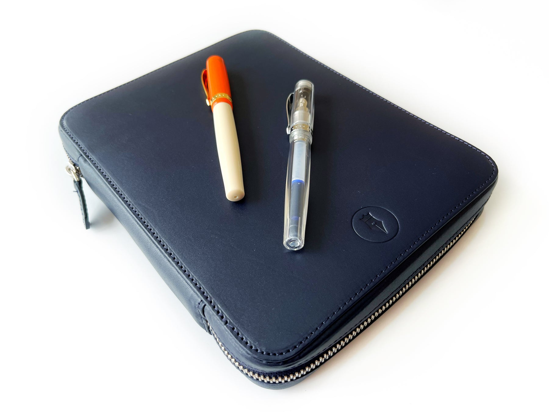 Navy Blue 18 Slot Leather Pen Case