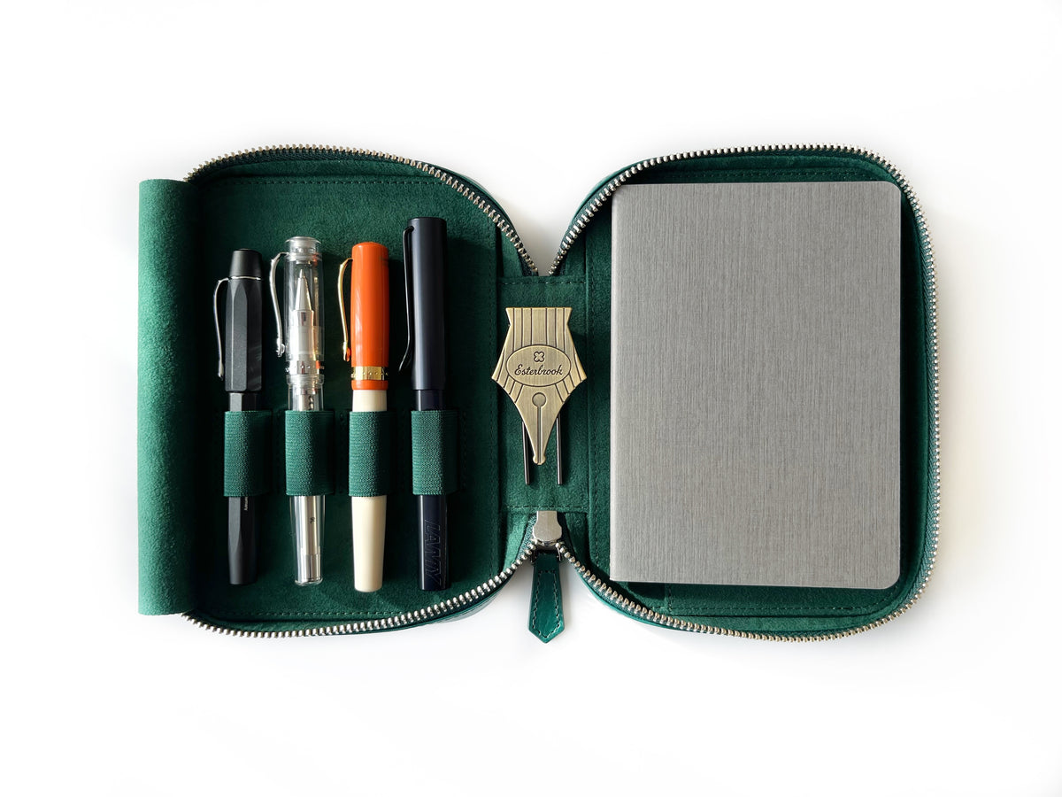 Northern Light Green 4 Slot Leather Pen Case and A6 Size Organizer