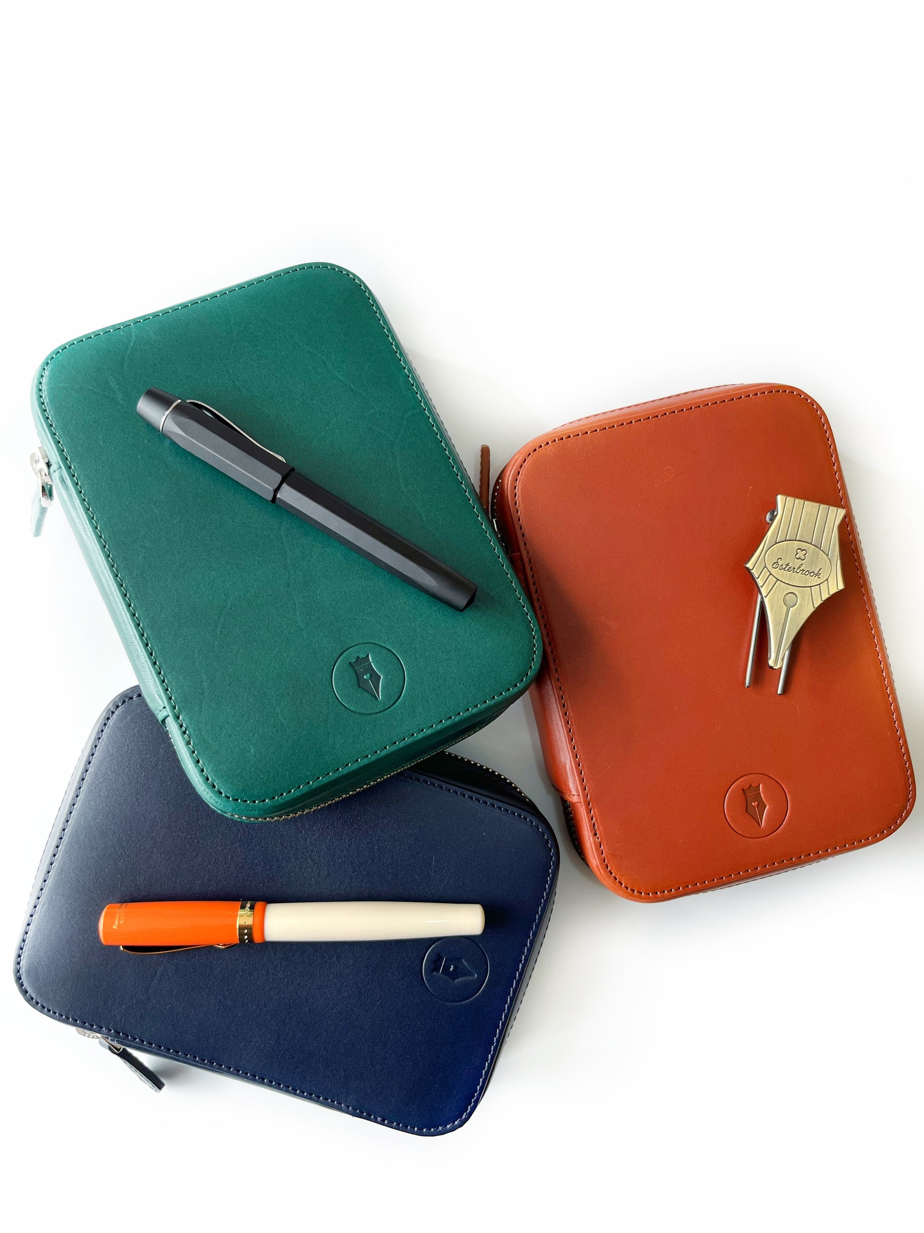 Navy Blue 4 Slot Leather Pen Case and A6 Size Organizer