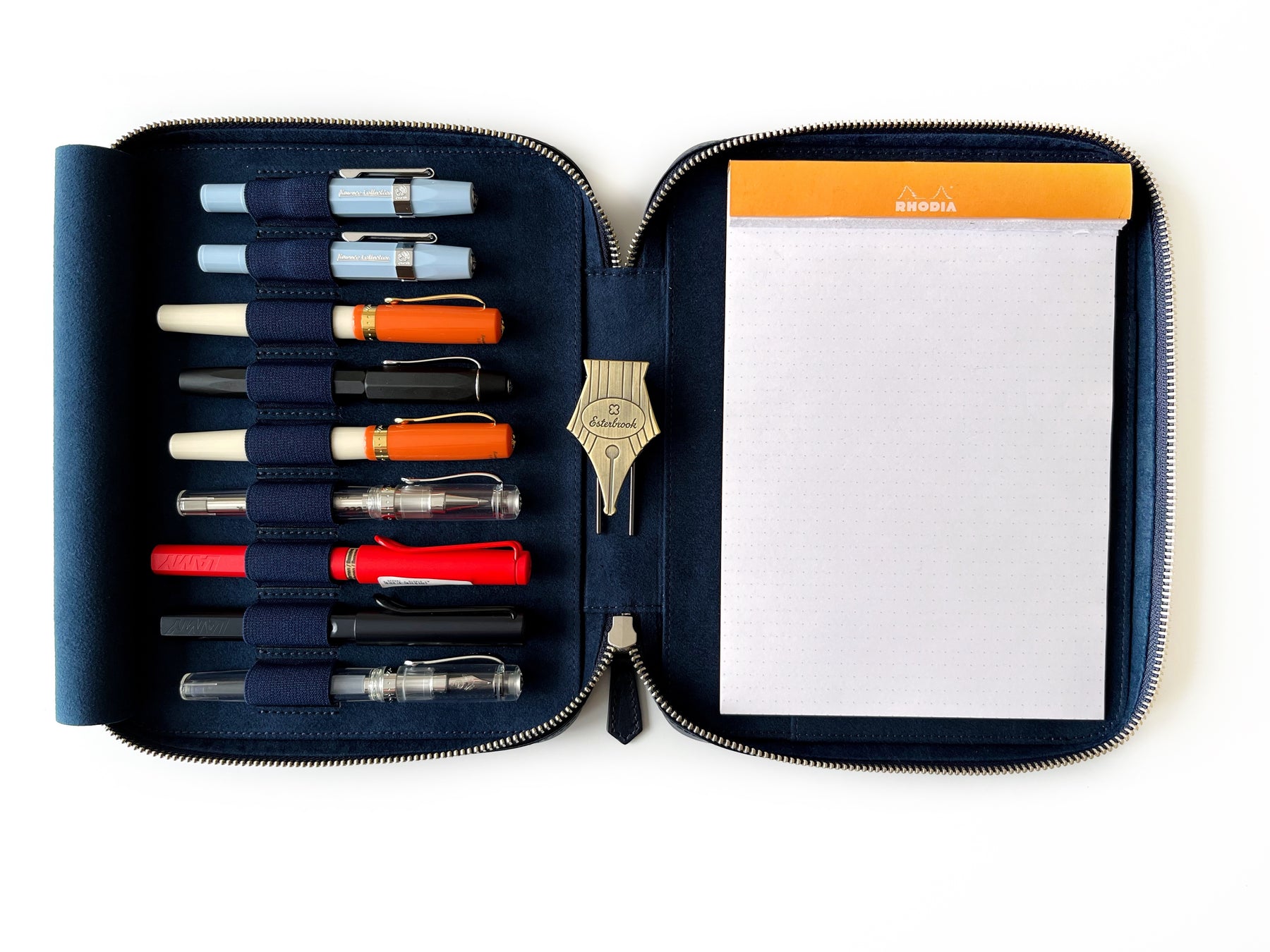 Navy Blue 9 Slot Leather Pen Case and A5 Size Organizer