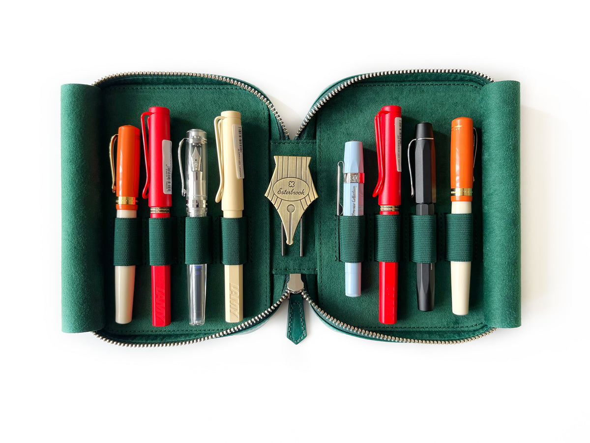 Northern Light Green 8 Slot Leather Pen Case