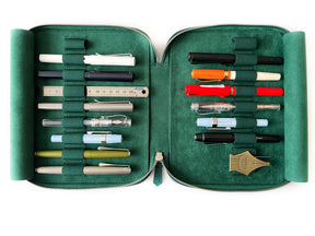 Northern Light Green 18 Slot Leather Pen Case