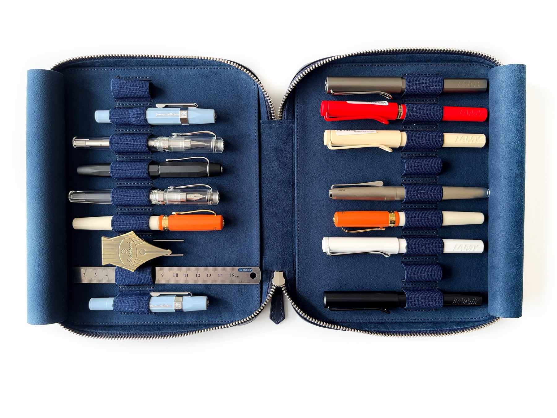 Navy Blue 18 Slot Leather Pen Case