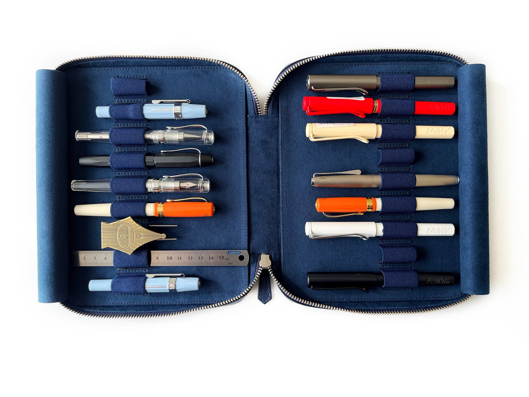 Navy Blue 18 Slot Leather Pen Case