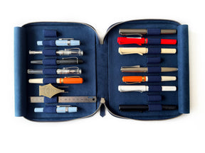 Navy Blue 18 Slot Leather Pen Case