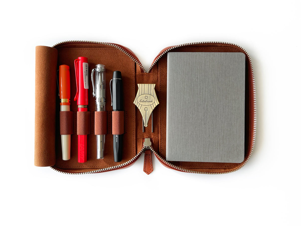 English Tan 4 Slot Leather Pen Case and A6 Size Organizer
