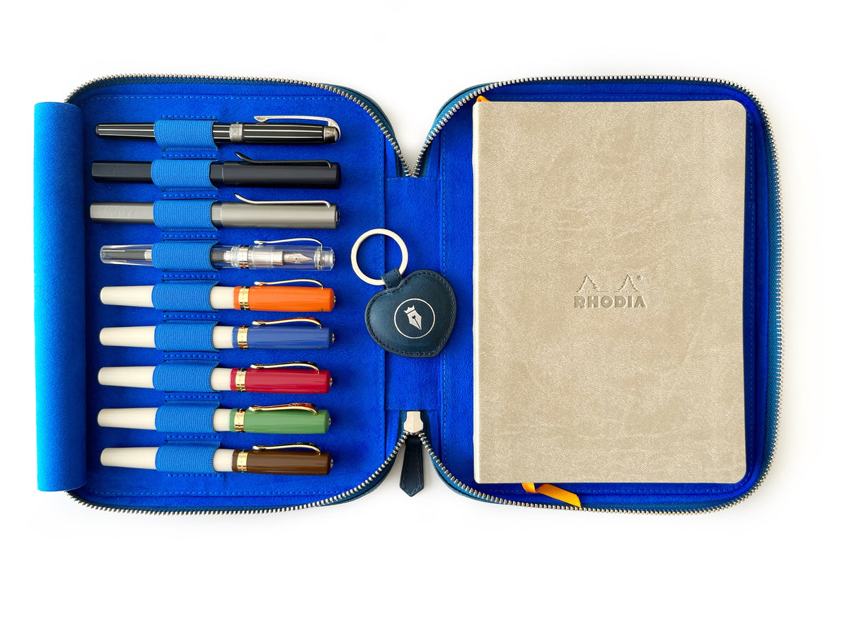 Ocean Blue 9 Slot Leather Pen Case and A5 Size Organizer