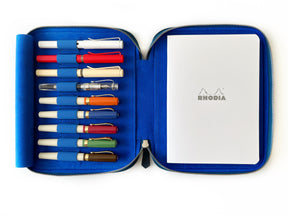 Ocean Blue 9 Slot Leather Pen Case and A5 Size Organizer