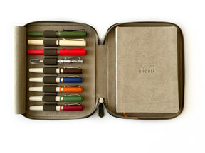 Olive Green 9 Slot Leather Pen Case and A5 Size Organizer