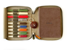 Olive Green 9 Slot Leather Pen Case and A5 Size Organizer