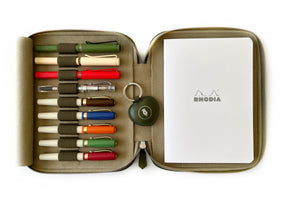 Olive Green 9 Slot Leather Pen Case and A5 Size Organizer