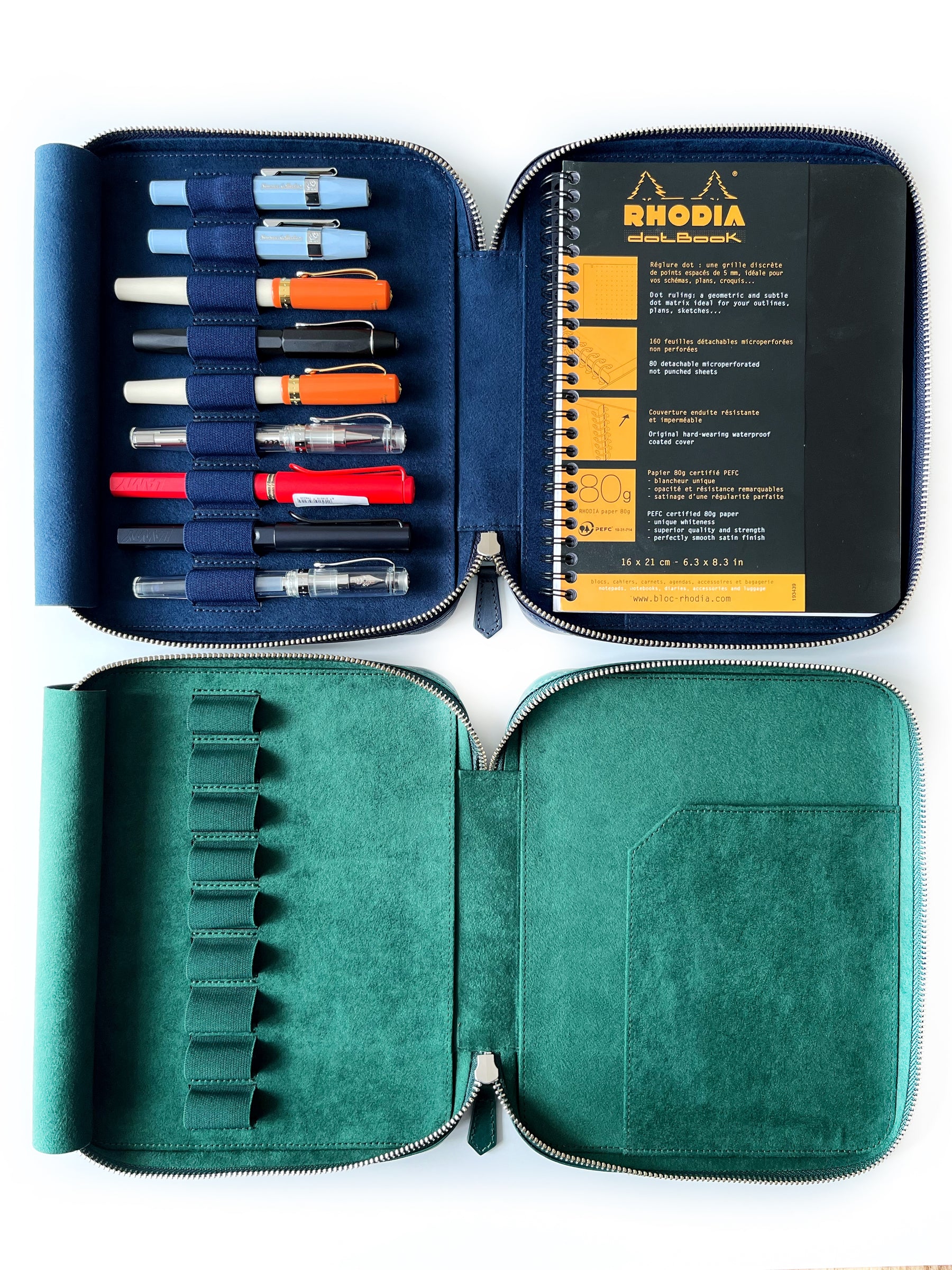 Navy Blue 9 Slot Leather Pen Case and A5 Size Organizer