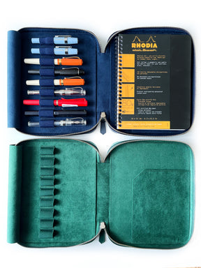 Navy Blue 9 Slot Leather Pen Case and A5 Size Organizer