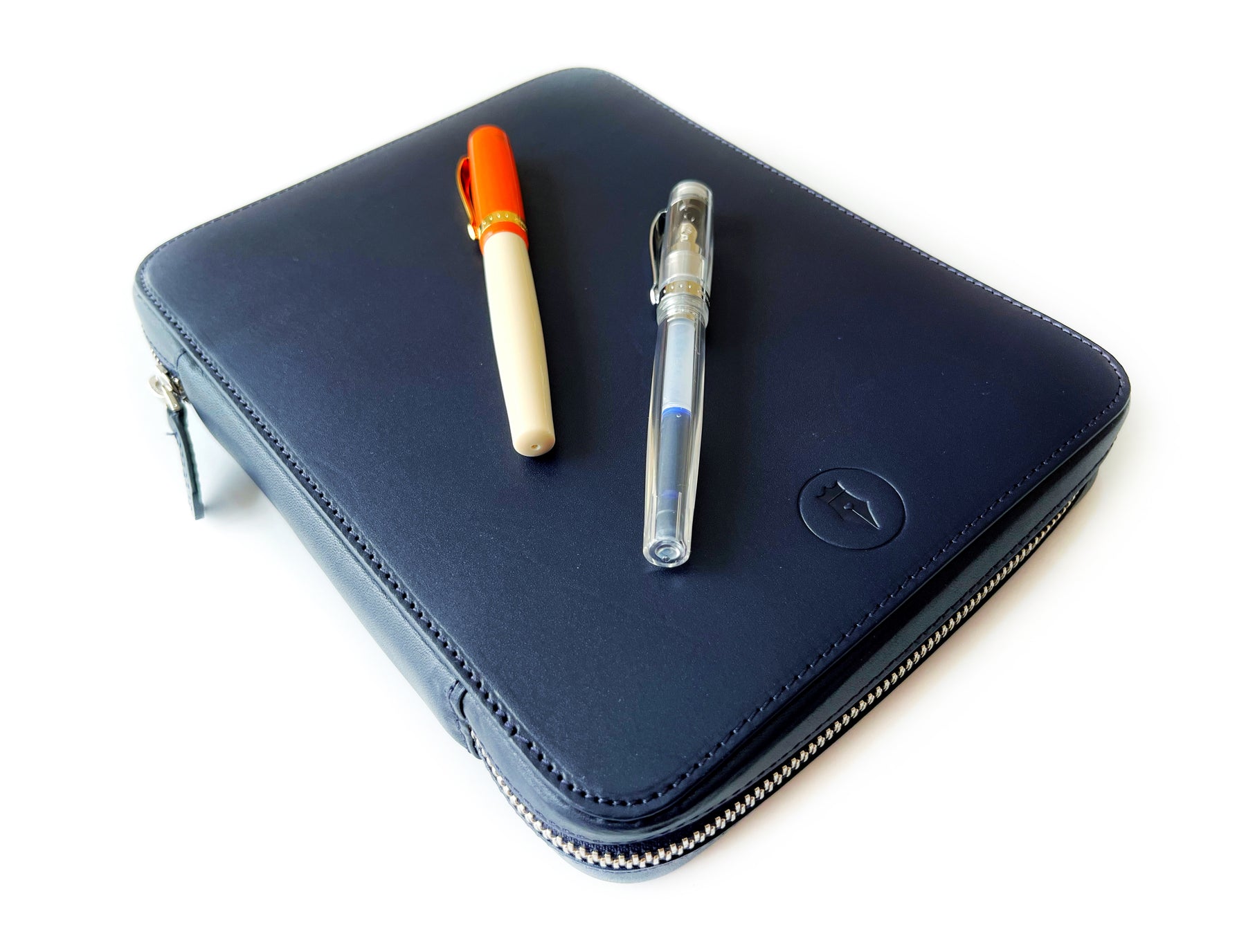 Navy Blue 9 Slot Leather Pen Case and A5 Size Organizer