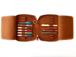 Shine Chestnut 18 Slot Leather Pen Case