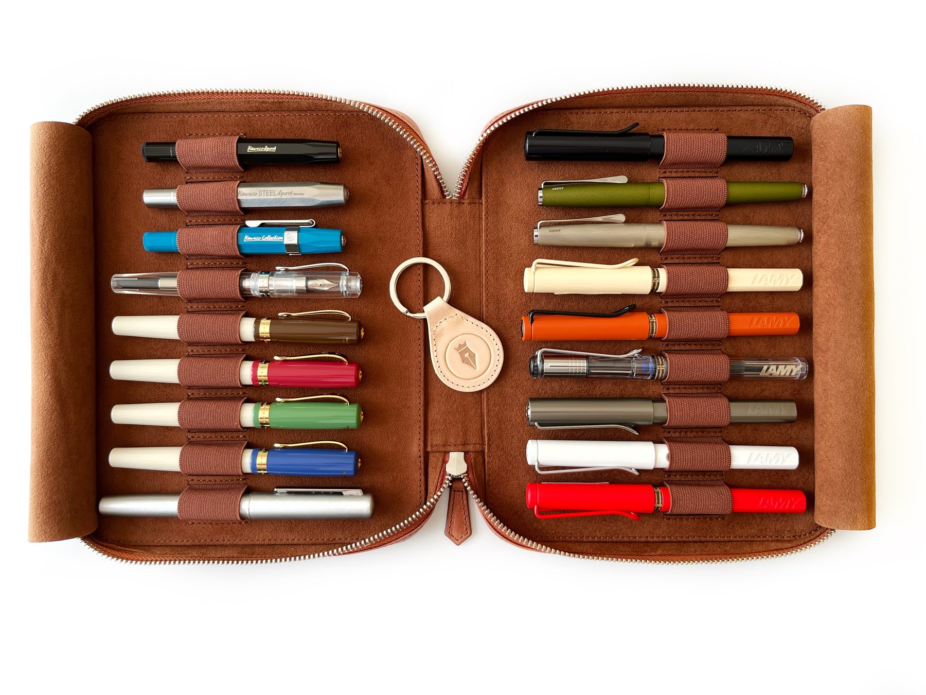 Shine Chestnut 18 Slot Leather Pen Case