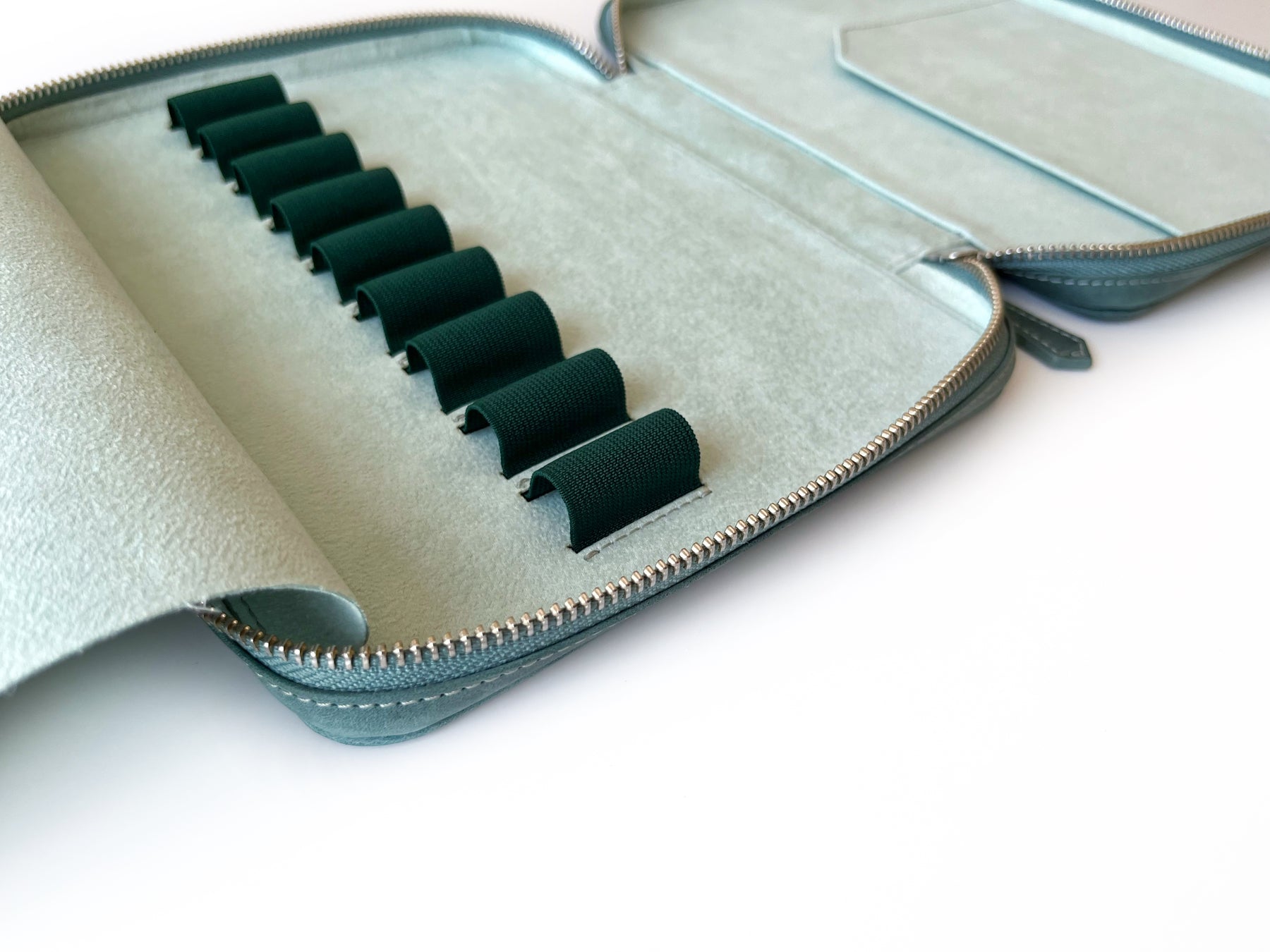 Teal Green 9 Slot Leather Pen Case and A5 Size Organizer