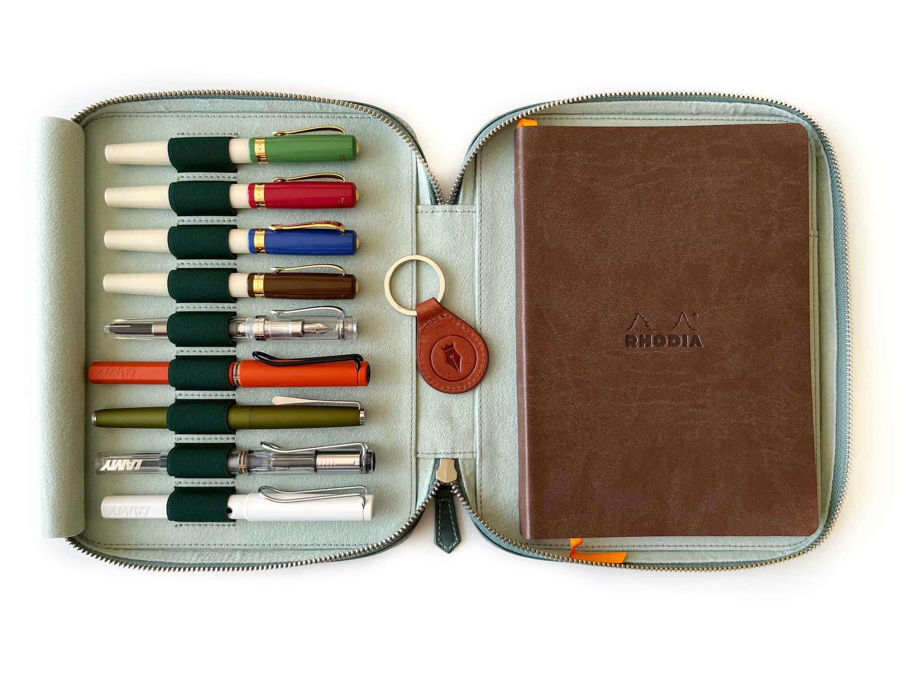 Teal Green 9 Slot Leather Pen Case and A5 Size Organizer