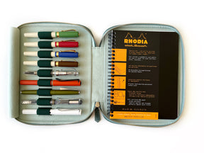 Teal Green 9 Slot Leather Pen Case and A5 Size Organizer