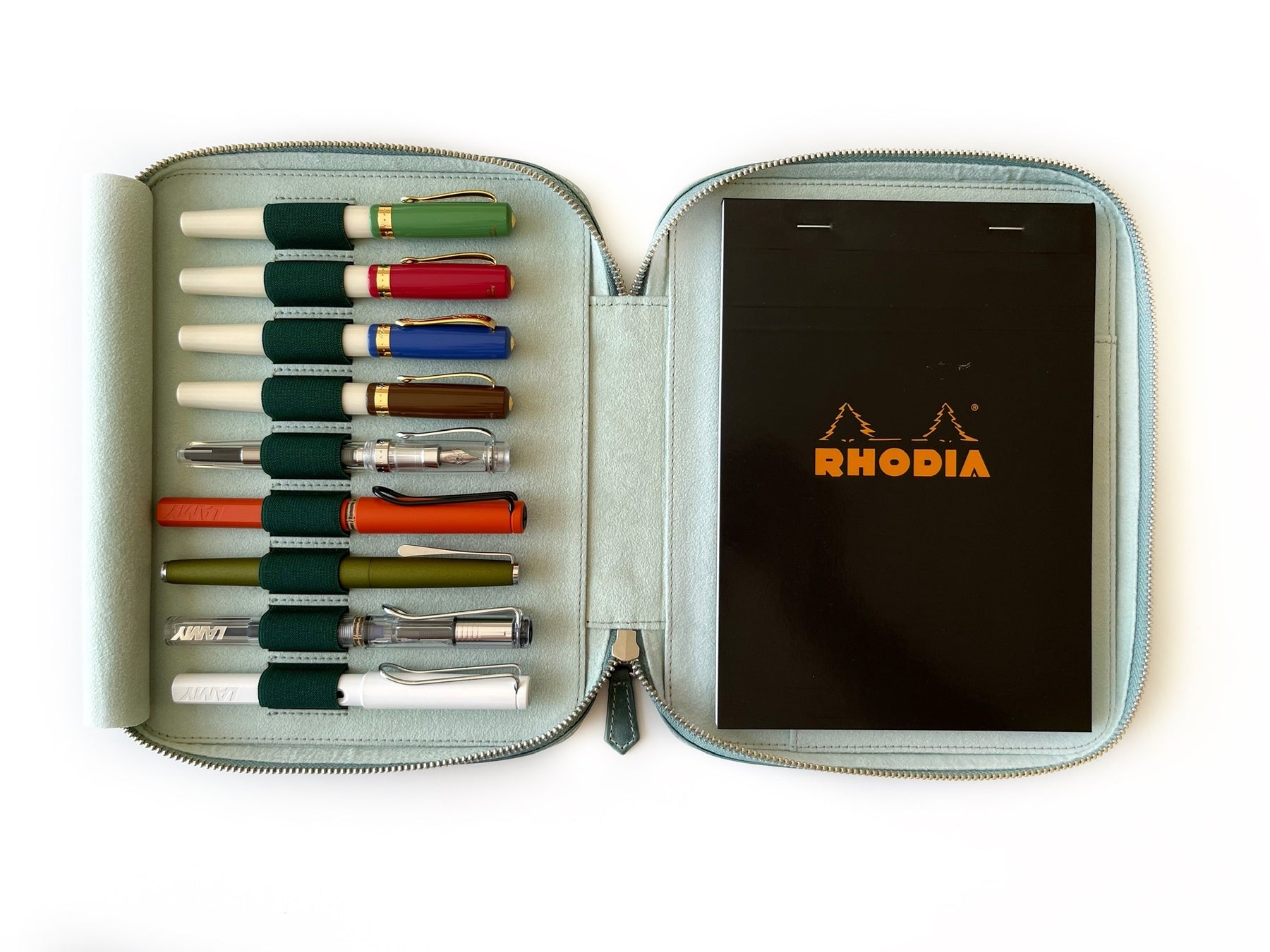 Teal Green 9 Slot Leather Pen Case and A5 Size Organizer