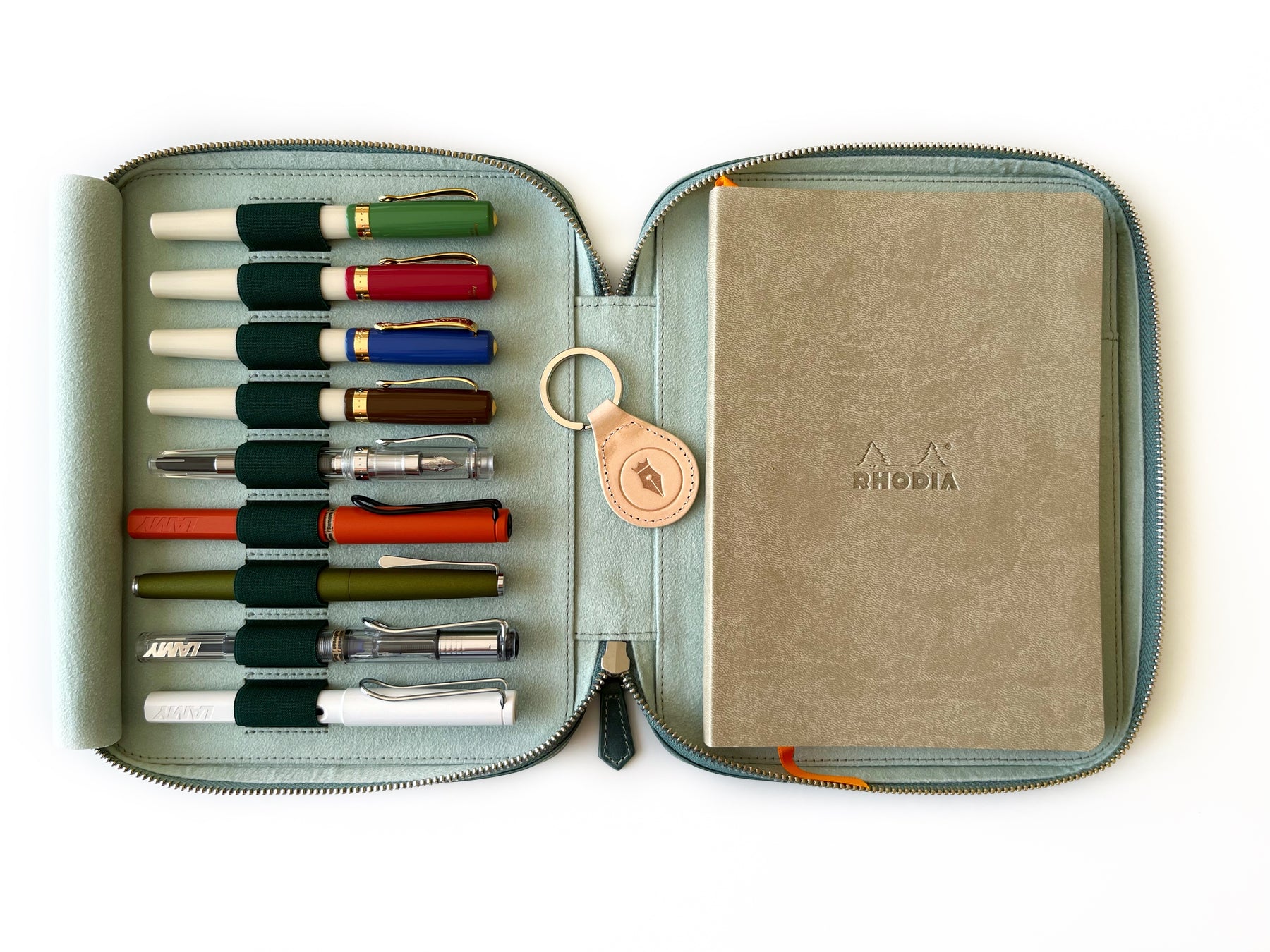 Teal Green 9 Slot Leather Pen Case and A5 Size Organizer